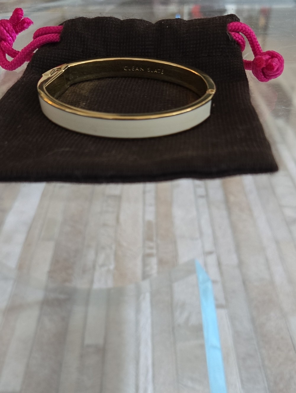 kate spade White and Gold Enamel Hinge Bangle Bracelet